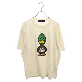 LOUIS VUITTON(ルイヴィトン) サイズ:L 22SS×NIGO LV MADE Intarsia Duck Knit Tee ニゴー LVメイド ダック刺繍 インタルシアジャカードニット半袖セーターアイボリー RM221M F96 HMN04W【中古】【程度A】【カラーホワイト】【取扱店舗名古屋】