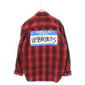 VETEMENTS(ヴェトモン) サイズ:S 22SS MY NAME IS FLANNEL SHIRT UA52SH800R マイネームイズヴェトモン ロングスリーブ チェック 長袖ネルシャツ レッド【中古】【程度B】【カラーレッド】【取扱店舗BRING渋谷ANNEX店】