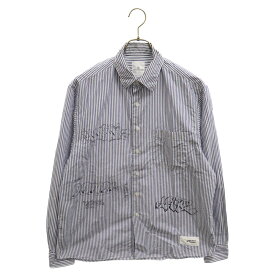 UNIFORM EXPERIMENT(ユニフォームエクスペリメント) サイズ:1 22SS GRAFFITI BIG REGULAR COLLAR SHIRT グラフィティ ビッグ レギュラー カラー ストライプ長袖シャツ UE-220001 ホワイト/ブルー【中古】【程度B】【カラーホワイト】【オンライン限定商品】