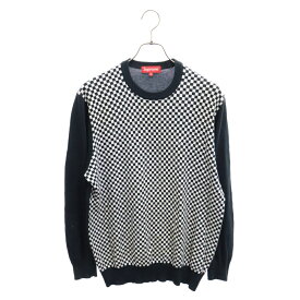 SUPREME(シュプリーム) サイズ:M 13AW Checkered Sweater チェッカーフラッグ クルーネック ニットセーター ブラック/ホワイト【中古】【程度B】【カラーブラック】【オンライン限定商品】