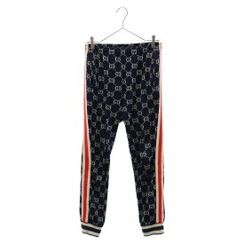 GUCCI(グッチ) サイズ:S 18AW GG Jacquard Sweat Pants 496920 X9V05 GGジャカードスウェットテクニカルパンツ サイドシェリーライン総柄トラックパンツ ネイビー【中古】【程度B】【カラーネイビー】【取扱店舗渋谷】