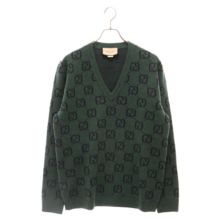 楽天市場】GUCCI(グッチ) サイズ:S GGロゴ総柄ウールVネックセーター 