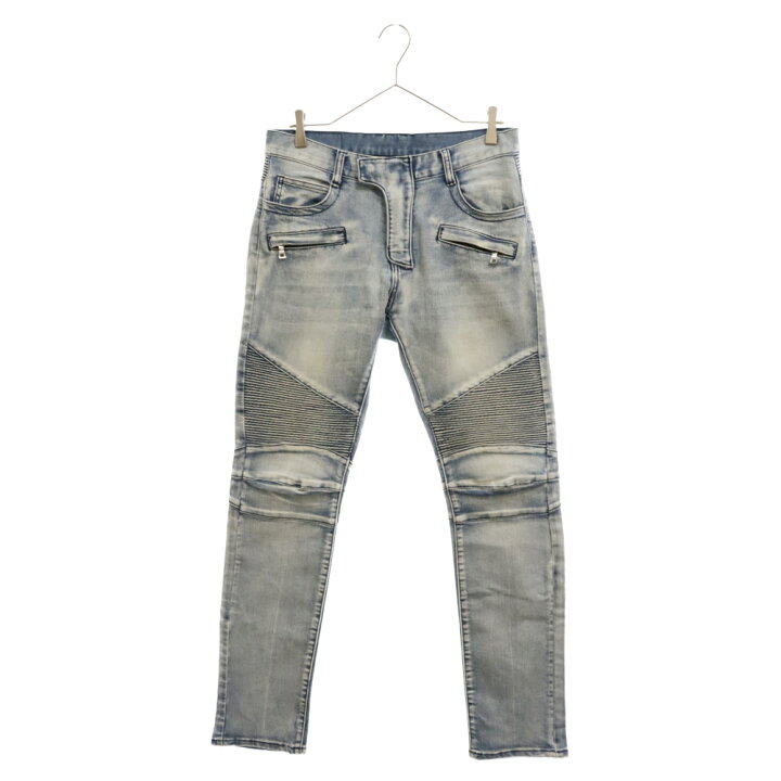 中古・古着通販】BALMAIN (バルマン) 蛇腹バイカーデニムパンツ スカイ 