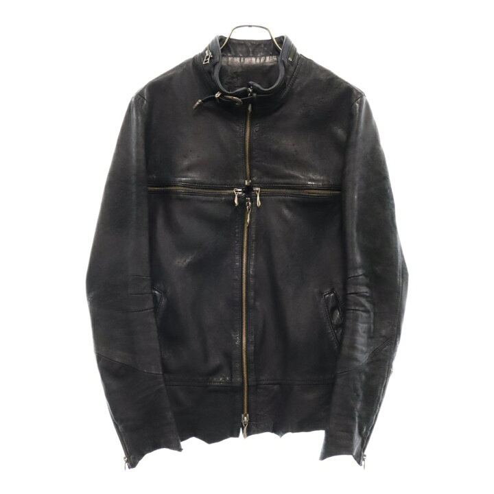 14th addictionシープスクラッチレザー光沢ライダースジャケット