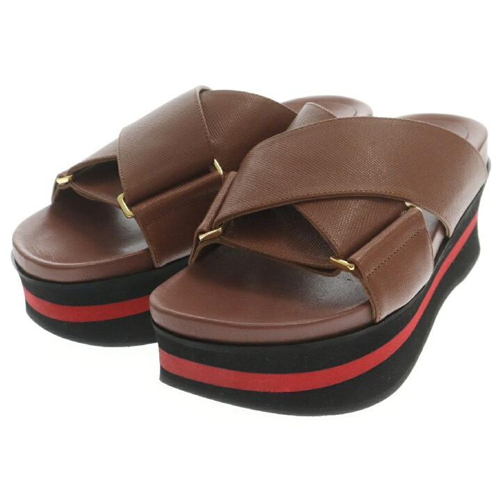 楽天市場】MARNI(マルニ) サイズ:36 厚底 クロスベルト レザーサンダル 
