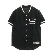 STUSSY ベースボールシャツブラックメッシュLサイズ