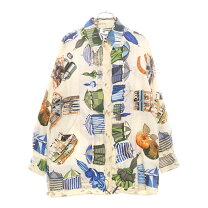 HERMES エルメス マルジェラ期 シルクシャツ シースルー スカーフ柄 38