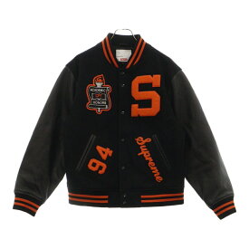 SUPREME(シュプリーム) サイズ:M 19AW Team Varsity Jacket チームバーシティ ジャケット レザースタジャン ブルゾン Sロゴ キルティング ブラック/オレンジ【中古】【程度A】【カラーブラック】【取扱店舗BRING札幌店】