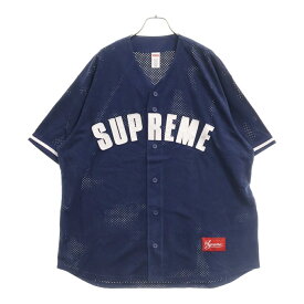 SUPREME(シュプリーム) サイズ:L 24SS Ultrasuede Mesh Baseball Jersey ウルトラ スエード メッシュ ベースボールシャツ 半袖シャツ ネイビー【中古】【程度B】【カラーネイビー】【取扱店舗WASTE_NOT名古屋店】