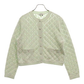 CHANEL(シャネル) サイズ:38 23AW ココマークボタン リブニット カーディガン ライトグリーン P75071 レディース【中古】【程度B】【カラーグリーン】【オンライン限定商品】