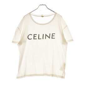 CELINE(セリーヌ) サイズ:L フロント ロゴプリント クルーネック半袖Tシャツ ホワイト X008370E【中古】【程度B】【カラーホワイト】【取扱店舗BRING大宮店】