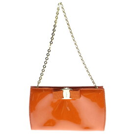 Salvatore Ferragamo(サルヴァトーレ フェラガモ) ヴァラ パテント チェーンショルダーバッグ オレンジ KB-22BO47【中古】【程度A】【カラーオレンジ】【オンライン限定商品】