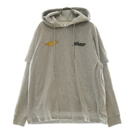 OFF-WHITE(オフホワイト) サイズ:M フロントプリント レイヤードデザイン プルオーバースウェットパーカー グレー【中古】【程度A】【カラーグレー】【取扱店舗BRING THRIFT CLOSET 湘南平塚店】
