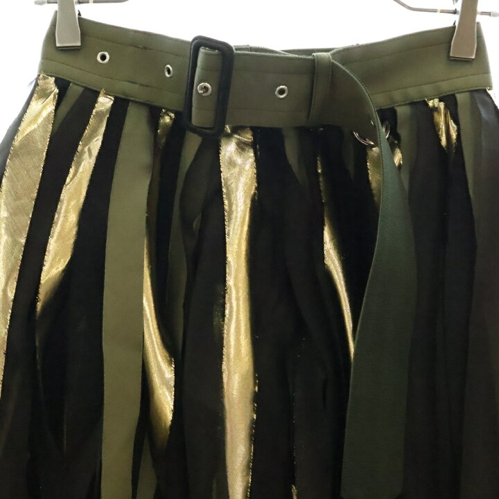 Sacai サカイ サイドジップ ドッキング ストライプ柄 裾レース ウール  