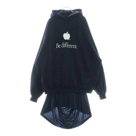BALENCIAGA(バレンシアガ) サイズ:L 22AW Be differrent Hoodie デストロイ加工 Be differrent刺繍レイヤードプルオーバースウェットパーカー フーディー ブラック 720406 TNVB4【中古】【程度B】【カラーブラック】【取扱店舗BRING心斎橋店】