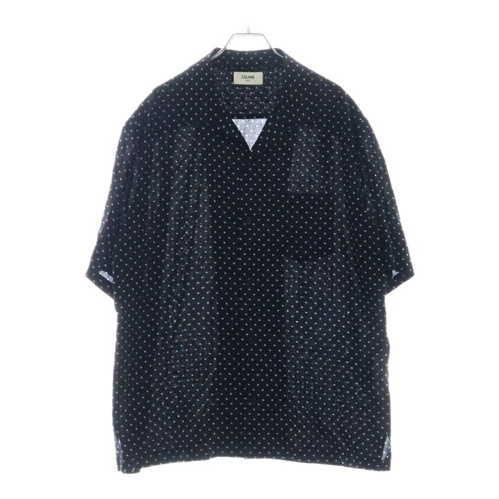 CELINE セリーヌ トリオンフ 総柄 シルク アロハシャツ ブラック 37 