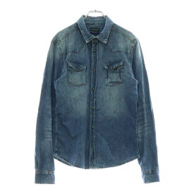 ALLSAINTS(オールセインツ) サイズ:XS ORBIT DENIM SHIRT オービットデニムシャツ フロントポケット 長袖シャツ インディゴ MPK911 AS19373【中古】【程度B】【カラーブルー】【オンライン限定商品】