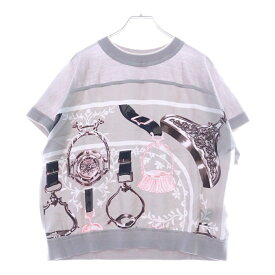 HERMES(エルメス) サイズ:38 ツイルレーヌ 鐙 シルクショートスリーブニット 半袖Tシャツ レディース グレー【中古】【程度A】【カラーグレー】【取扱店舗新宿】