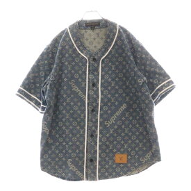 SUPREME(シュプリーム) サイズ:XXL 17AW ×LOUIS VUITTON Jacquard Denim Baseball Jersey ルイヴィトン モノグラム ジャガードデニムベースボールジャージー 半袖シャツ HDD92WALL 406N【中古】【程度B】【カラーブルー】【取扱店舗WASTE_NOT名古屋店】