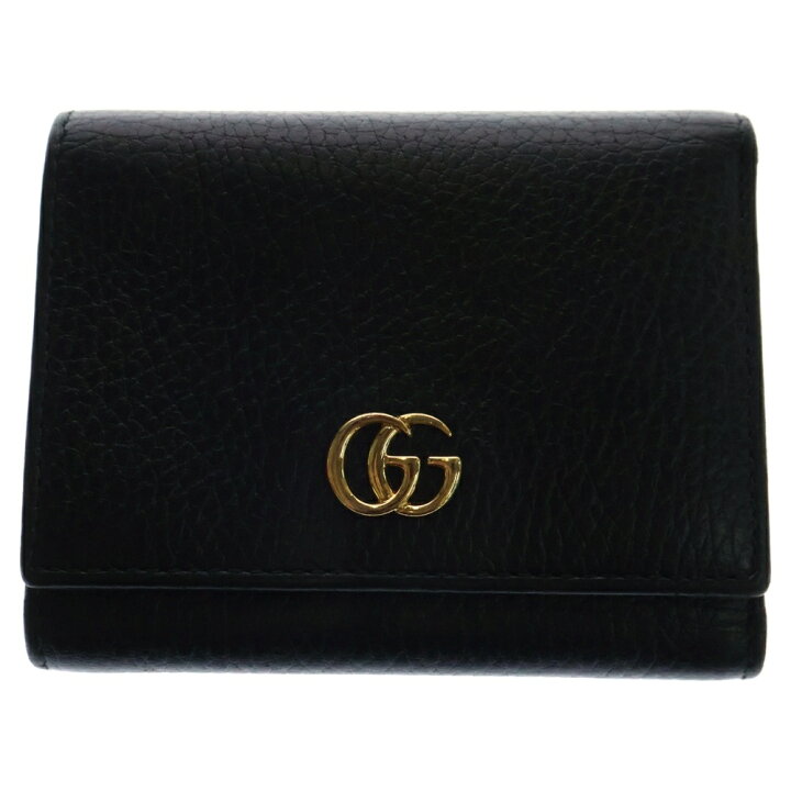 楽天市場】GUCCI(グッチ) GGマーモント 三つ折り財布 ブラック レザー  