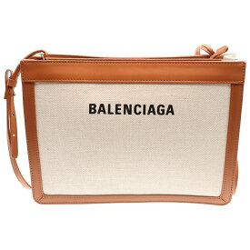 BALENCIAGA(バレンシアガ) ネイビーポシェット ロゴショルダーバッグ ホワイト×ブラウン 339937【新古品/中古】【程度S】【カラーホワイト】【取扱店舗BRINGアメリカ村店】