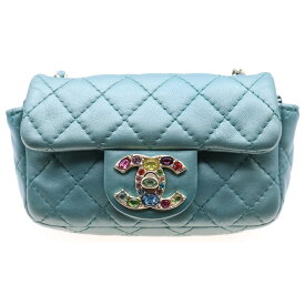 CHANEL(シャネル) ミニマトラッセ ビジューターンロック メタリック ラムスキン レザー チェーン ショルダーバッグ ライトグリーン レディース 14番台【中古】【程度B】【カラーグリーン】【取扱店舗原宿】
