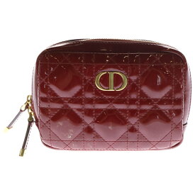 Christian Dior(クリスチャンディオール) カナージュ ポーチ メイクポーチ ケース 小物入れ レッド ゴールド金具 エナメル【中古】【程度B】【カラーレッド】【取扱店舗BRING：RED新宿東口店】