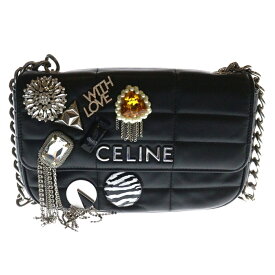 CELINE(セリーヌ) マトラッセ モノクローム ビジューデザイン チェーンショルダーバック ブラック【中古】【程度B】【カラーブラック】【取扱店舗新宿】