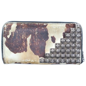CHROME HEARTS(クロムハーツ) REC F ZIP ゼロピラミッドスタッズコーナー ラウンドジップ ハラコ レザーロングウォレット 財布 ブラウン/ホワイト【中古】【程度C】【カラーブラウン】【取扱店舗原宿】