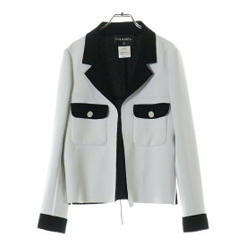 CHANEL(シャネル) サイズ:36 ココマークボタン カットオフデザイン フロントホック バイカラージャケット ホワイト/ブラック レディース P49010V35772【中古】【程度B】【カラーホワイト】【取扱店舗BRING京都河原町店】