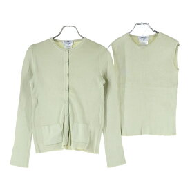 CHANEL(シャネル) サイズ:38 98C クルーズコレクション ココマーク刺繍 アンサンブル コットン ノースリーブ クルーネック ニット ロングスリーブ カーディガン ライトグリーン P10154V00428【中古】【程度B】【カラーグリーン】【取扱店舗BRING京都河原町店】