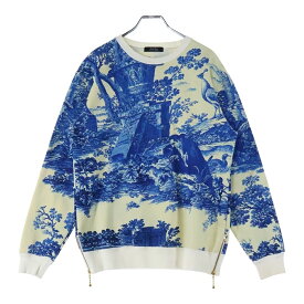 UNDERCOVER(アンダーカバー) サイズ:2 14AW 総柄アートプリント サイドジップ ポリコットン クルーネック スウェット トレーナー ブルー/アイボリー N8811【中古】【程度B】【カラーブルー】【取扱店舗BRING札幌店】