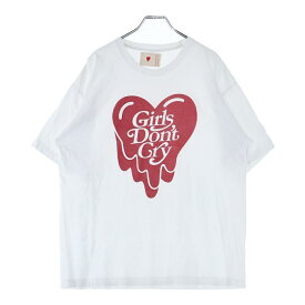 Girls Don't Cry(ガールズドントクライ) ×Emotionally Unavailable エモーショナリー アンアベイラブル ロゴプリント クルーネック半袖Tシャツ カットソー ホワイト【中古】【程度B】【カラーホワイト】【取扱店舗BRING THRIFT CLOSET 幕張店】