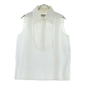 CHANEL(シャネル) サイズ:42 リネン ノースリーブ プルオーバー シャツ ブラウス ホワイト レディース P55647V41683【中古】【程度B】【カラーホワイト】【オンライン限定商品】