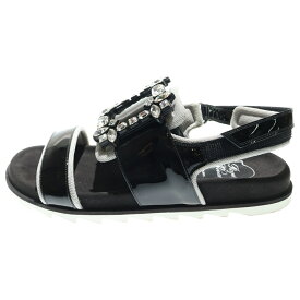 Roger Vivier(ロジェヴィヴィエ) サイズ:36 ビジュー装飾 スクエアバックル パテントレザー ストラップ フラットサンダル ブラック レディース【中古】【程度B】【カラーブラック】【取扱店舗BRING京都河原町店】