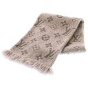 LOUIS VUITTON(ルイヴィトン) サイズ:- エシャルプ・ロゴマニア フリンジ マフラー ウール×シルク グリペルル ライトパープル M74742【中古】【程度B】【カラーパープル】【取扱店舗BRING心斎橋店】