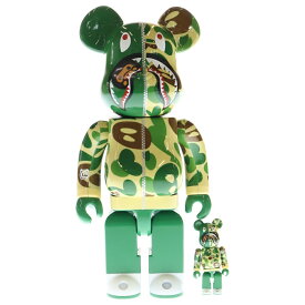 MEDICOM TOY(メディコムトイ) サイズ:100%400% ×A BATHING APE BABY MILO CAMO SHRAK BE@RBRICK アベイシングエイプ ベイビーマイロ カモシャーク ベアブリック カモ フィギュア 人形 グリーン 400%&100%【新古品/中古】【程度S】【カラーグリーン】【オンライン限定商品】