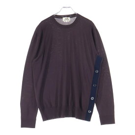 HERMES(エルメス) サイズ:M サイドボタンデザイン スカーフ 柄 切り替え ウール クルーネック プルオーバー 長袖ニット セーター ブラウン レディース【中古】【程度B】【カラーブラウン】【取扱店舗BRING京都河原町店】