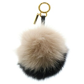 FENDI(フェンディ) ファー ポンポン バッグチャーム キーホルダー キーリング ブラック×ベージュ ゴールド金具【中古】【程度A】【カラーブラック】【取扱店舗渋谷】