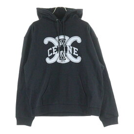 CELINE(セリーヌ) サイズ:L LOGO PRINT HOODIE ロゴプリントプルオーバースウェットパーカー フーディー ブラック RY0JH670Q【新古品/中古】【程度S】【カラーブラック】【取扱店舗BRING札幌店】