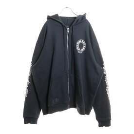 CHROME HEARTS(クロムハーツ) サイズ:XXL THRML HD ZIP 裏地サーマルジップ 袖フローラルバックホースシュープリントジップパーカー ブラック【中古】【程度A】【カラーブラック】【取扱店舗AWESOME名古屋店】