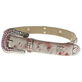 NO BRAND(ノーブランド) サイズ:36 b.b.simon(ビービーサイモン)PINK PONY HAIR LEATHER BELT WITH SWAROVSKI CRYSTAL ピンクポニーヘアー スワロフスキークリスタル レザーベルト ピンク【中古】【程度B】【カラーピンク】【オンライン限定商品】