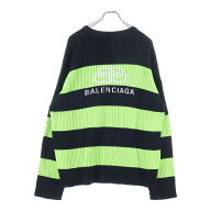 BALENCIAGA(バレンシアガ) サイズ:S 21SS バックBBロゴプリント ニットセーター 608760 グリーン/ブラッ…