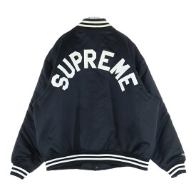 SUPREME(シュプリーム) サイズ:2XL 24AW ×MITCHELL&NESS Satin Varsity Jacket ミッチェルアンドネス サテンバーシティジャケット ブラック【中古】【程度B】【カラーブラック】【取扱店舗原宿】