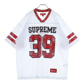 SUPREME(シュプリーム) サイズ:M 25SS Bandana Football Jersey バンダナ フットボールジャージ メッシュカットソー半袖Tシャツ ホワイト/レッド【中古】【程度B】【カラーホワイト】【取扱店舗BRING WASTE_NOT】