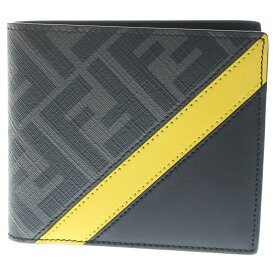 FENDI(フェンディ) ダイアゴナル グレーファブリック コンパクトウォレット 二つ折り財布 グレー【中古】【程度A】【カラーグレー】【オンライン限定商品】