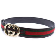 GUCCI(グッチ) インターロッキングG シェリーライン ベルト ブラウン×レッド×グリーン 162922 ゴールド…