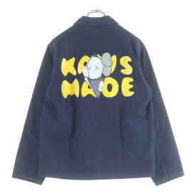 HUMAN MADE(ヒューマンメイド) サイズ:S 24SS ×KAWS KAWS MADE DENIM COVERALL JACKET カウズ カウズメイド デニム カバーオール ジャケット インディゴ HM-1917【中古】【程度B】【カラーブルー】【取扱店舗BRING京都河原町店】