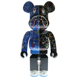 MEDICOM TOY(メディコムトイ) サイズ:1000% ×BAPE BE@RBRICK LINE CAMO SHARK ベアブリック ラインカモ シャーク 人形 ブラック/ブルー【中古】【程度B】【カラーブルー】【オンライン限定商品】
