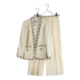 CHANEL(シャネル) サイズ:40/40 02SS チェーン装飾 シルク ジャケット/トラウザーズ ロングパンツ セットアップスーツ アイボリー P19600V11237/P19600V11237 レディース【中古】【程度B】【カラーホワイト】【オンライン限定商品】